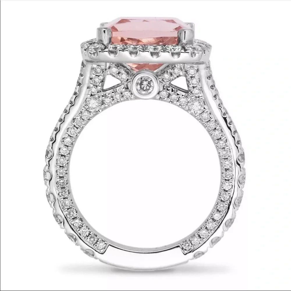 New Luxury 925 Silver Pink Zircon Diamond Ring - Picture 2 of 3
